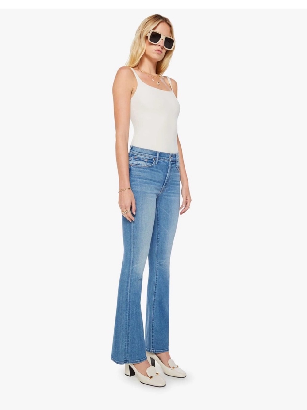 Mother The Weekender Layover Women's Blue Jeans Size 30 Medium Wash Flare
